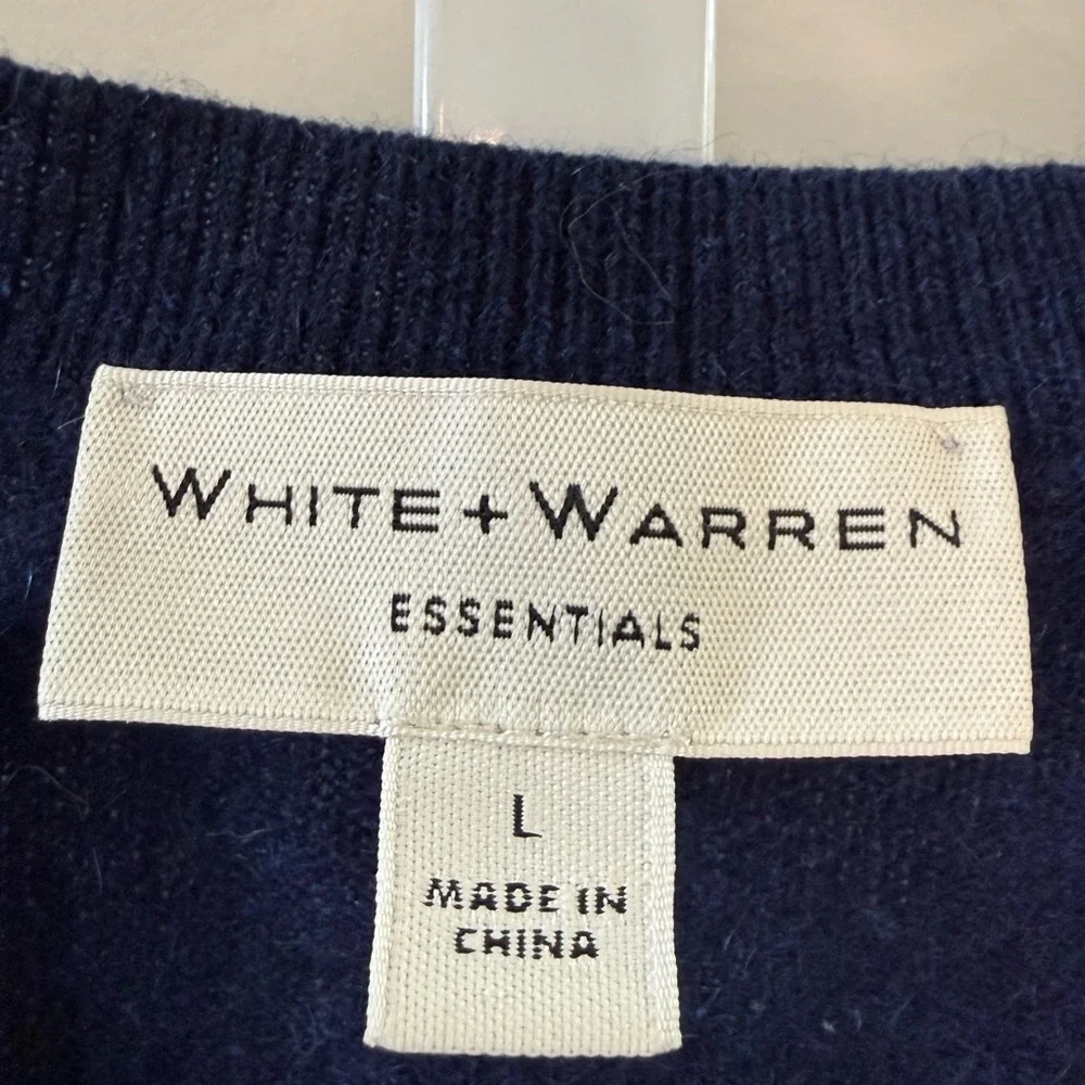 White + Warren 100% Cashmere Navy Button Front Cardigan Sweater